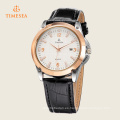 Luxury Rose Gold Men Date Watch Correa de cuero negra